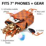 Dog Training Treat Pouch - Professional Waterproof Sling Bag & Fanny Pack | Magnetic 1-Hand Access, Phone Pocket | Includes Clicker, Collapsible Bowl & Poop Bag Dispenser (Brown Checkerboard)
