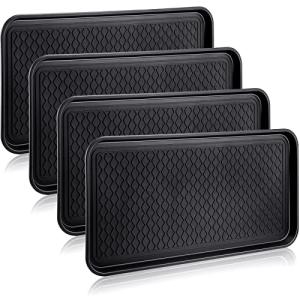 4 Pieces Shoe Tray for Entryway, Waterproof Boot Tray Shoe Mat Multi-Purpose Dog Cat Bowl Mat Pet Food Tray Boot Mat for Entryway Indoor Outdoor Floor Protection (Black,30 x 15 x 1.2 Inch)