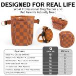 Dog Training Treat Pouch - Professional Waterproof Sling Bag & Fanny Pack | Magnetic 1-Hand Access, Phone Pocket | Includes Clicker, Collapsible Bowl & Poop Bag Dispenser (Brown Checkerboard)