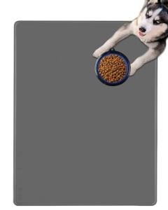 DGitaor Dog Food Mat for Food and Water, Waterproof Silicone Pet Feeding Mat for Floors with Collapsible Cat Dog Bowl for Travel Extra Large 39.4"x29.5"