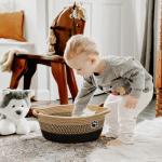 HiChen Dog Storage Bin, Baby Basket for Gifting, Wicker Storage Baskets for Dog, Cute Basket with Handles, Small Woven Baskets for Nursery 12"x 8" x 5" Black-Brown