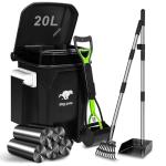 Uppcasir Dog Poop Trash Can Outside with Pooper Scooper and Metal Rake & Tray, 20L/5Gal Dog Waste Trash Can with Lid, Pedal and Removable Inner Waste Bin, Pet Poop Bin with 100 Bags