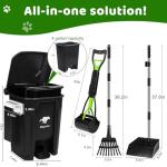 Uppcasir Dog Poop Trash Can Outside with Pooper Scooper and Metal Rake & Tray, 20L/5Gal Dog Waste Trash Can with Lid, Pedal and Removable Inner Waste Bin, Pet Poop Bin with 100 Bags