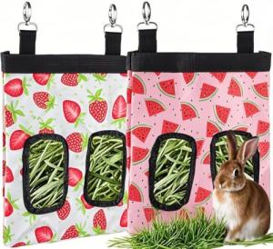 DZWLKJ Guinea Pig Hay Feeder, 2 Pack, 10 x 8 x 0.4 Inches, Stainless Steel, Rabbit Hay Bag, 600D Oxford for Small Pets,Chinchilla,Hamsters