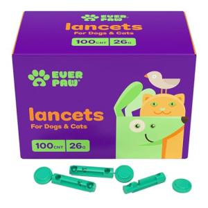 EverPaw Pet Lancets for Diabetes Testing, Glucose Monitoring for Dog & Cat, Extended Needle Glucose Monitor Lancets, Thick 26-Gauge for Medium to Larger Breed Animals, 100 Count