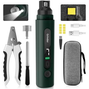 Dog Nail Grinder, 7-Speed Quiet Electric Dog Nail Trimmers, Dog Nail Clippers with Sponge Dust Collection & File for Small Medium Large Dogs, Rechargeable Pet Paw Grooming Supplies Kit(Green)