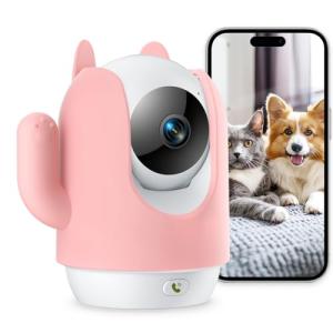 MaxiViz Pet Camera, 2K Indoor Security Camera, 360° Dog Cameras with Phone App, Video Monitor One-Touch Call, AI Motion Detection & Tracking, IR Night Vision, Cloud/SD Card Storage, 2.4GHz Wi-Fi, Pink