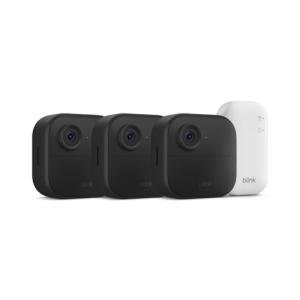 Blink Outdoor 4 (newest model) – Wireless smart security camera, two-year battery life, 1080p HD day and infrared night live view, two-way talk. Sync Module Core included – 3 camera system