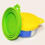 MoPawKT- Silicone Cat Dog Food Can Covers Lids, 3 Inner Diameters 2.6”/3”/3.4” Fit 3-15 oz Standard Cat Dog Food Cans/Tins, Multi-Size Canned Covers, BPA Free, Reusable(box set of 2 lids+1 spoon)