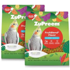 ZuPreem FruitBlend Flavor Pellets Bird Food for Medium Birds, 2 lb (Pack of 2) - Daily Blend Made in USA for Cockatiels, Quakers, Lovebirds, Small Conures