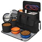 Dog Travel Bag by Modoker - Dog Travel Kit for a Weekend Away Set Includes Pet Travel Bag Organizer for Accessories, 2 Collapsible Bowls, 2 Travel Food Container (Black)