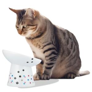 Necoichi Raised Cat Food Bowl – Ceramic Elevated 15° Tilted Cat Bowl for Whisker & Neck Fatigue Dishwasher Microwave Safe – Non-Slip Anti Vomiting Ergonomic Design (Colorful Dots, Extra Wide Tilted)