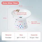 Necoichi Raised Cat Food Bowl – Ceramic Elevated 15° Tilted Cat Bowl for Whisker & Neck Fatigue Dishwasher Microwave Safe – Non-Slip Anti Vomiting Ergonomic Design (Colorful Dots, Extra Wide Tilted)