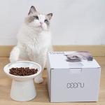 CEEFU Extra Wide Elevated Ceramic Cat Bowl - 6.2" Shallow Dish for Whisker Fatigue Relief, 5" Height for Easy Feeding, Lead & Cadmium Free, Durable Raised Cat Food Bowls, White