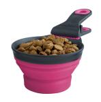 Dexas Popware for Pets Collapsible Klip Scoop, 3 in 1 Design Convenient Measuring Cup, Food Scooper and Bag Clip, ½ Capacity Pet Food Scoop, Versatile Food Measuring Cups Portion Control Gray/Pink