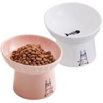 OMAYKEY 6.5 Inch Extra Wide Ceramic Raised Cat Bowls, Porcelain Tilted Elevated Cat Food Water Bowl Dish, Stress Free Pet Feeder Dishes for Cats & Small Dogs, Whisker Fatigue, White & Pink