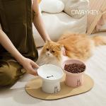 OMAYKEY 6.5 Inch Extra Wide Ceramic Raised Cat Bowls, Porcelain Tilted Elevated Cat Food Water Bowl Dish, Stress Free Pet Feeder Dishes for Cats & Small Dogs, Whisker Fatigue, White & Pink