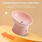OMAYKEY 6.5 Inch Extra Wide Ceramic Raised Cat Bowls, Porcelain Tilted Elevated Cat Food Water Bowl Dish, Stress Free Pet Feeder Dishes for Cats & Small Dogs, Whisker Fatigue, White & Pink