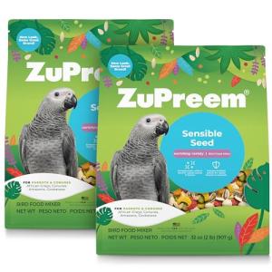 ZuPreem Sensible Seed Bird Food for Parrots and Conures, 2 lb bag (2-pack) - Premium Blend of Seeds and FruitBlend Pellets for Conures, Caiques, African Greys, Senegals, Amazons, Eclectus, Small Cocka