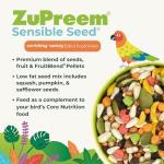 ZuPreem Sensible Seed Bird Food for Parrots and Conures, 2 lb bag (2-pack) - Premium Blend of Seeds and FruitBlend Pellets for Conures, Caiques, African Greys, Senegals, Amazons, Eclectus, Small Cocka