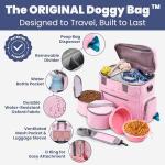 The Original Doggy Bag™ - Complete Dog Travel Bag for Supplies with 2 BPA-Free Travel Bowls & 2 Pet Food Containers - A Dog Mom Gift for Day Trips, Camping, Road Trips & Weekends Away - Lt. Pink