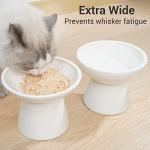 CEEFU 2 Elevated Ceramic Cat Bowls Extra Wide for Food & Water – Whisker Fatigue Shallow Food Dish, Lead & Cadmium-Free, Raised Height for Cats and Dogs, Two Different Depth Bowls, White