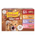 Purina Friskies Extra Gravy Wet Cat Food Chunky 24ct Variety Pack (With Chicken, Turkey, Salmon, Beef) - (Pack of 24) 5.5 oz. Cans