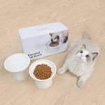 CEEFU 2 Elevated Ceramic Cat Bowls Extra Wide for Food & Water – Whisker Fatigue Shallow Food Dish, Lead & Cadmium-Free, Raised Height for Cats and Dogs, Two Different Depth Bowls, White
