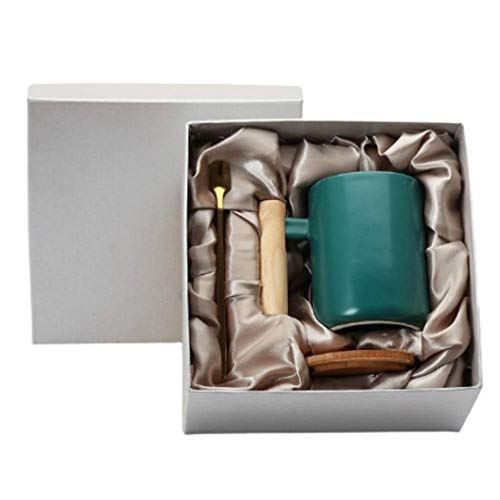 Bamboo Handle Coffee Mug Set with Lid & Spoon