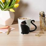 Black Cat Ceramic Coffee Mug: Hand Printed Designs, 12oz