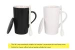 Set of 2 Ceramic Coffee Mugs with Lid and Spoon