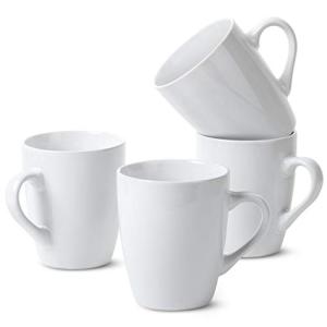 Set of 4 White Bone China Coffee Mugs