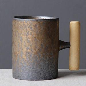 Japanese Vintage Ceramic Coffee Mug with Wood Handle