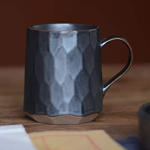 Personalized Handmade Stoneware Coffee Mug, Geometric Metallic Black