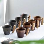 Japanese Vintage Ceramic Coffee Mug with Wood Handle