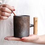 Japanese Vintage Ceramic Coffee Mug with Wood Handle