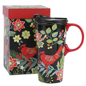 Cardinal Bird Ceramic Coffee Mug with Lid