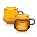 Joeyan Amber Stackable Glass Coffee Mugs Set