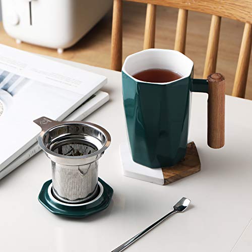 Geometric Porcelain Tea Mug with Infuser and Lid