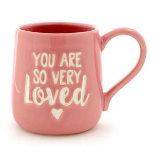 You Are Loved" Pink Stoneware Coffee Mug, 16 oz