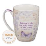 Botanic Purple Butterfly Coffee Mug with Bible Verse