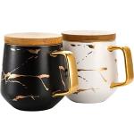 Marble Coffee Mug Set with Lids and Spoons