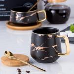 Marble Coffee Mug Set with Lids and Spoons