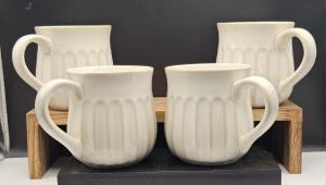 Set of 4 Large Cream Stoneware Mugs