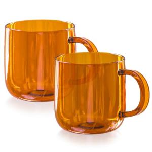Serro 12 oz Amber Glass Coffee Mugs - 2 Pack