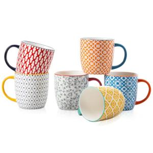 Cerkik Ceramic Coffee Mugs Set of 6 Assorted