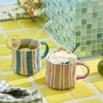 Striped Ceramic Coffee Mugs Set - 2 Pack