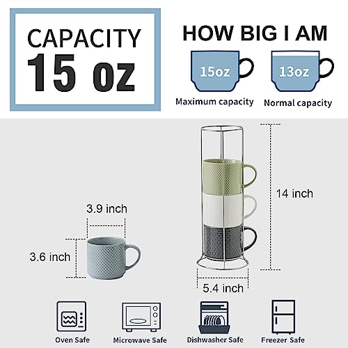 Set of 4 Stackable Porcelain Coffee Mugs