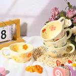 Vintage Floral Ceramic Coffee Mugs - 8 oz (Set of 4)
