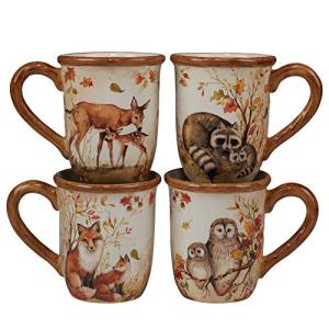 Woodland Mug Set with Fox, Owl, Deer, Raccoon